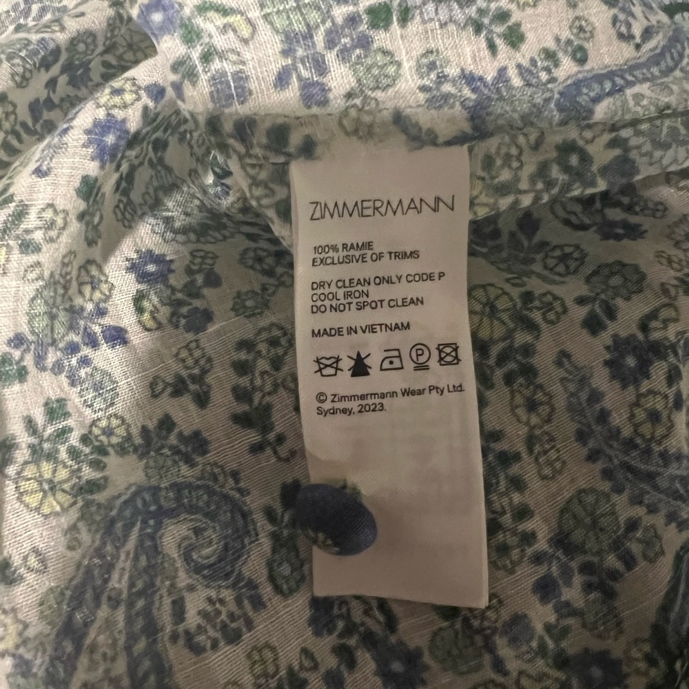ZIMMERMANN OTTIE LINEN BILLOW BLOUSE GREEN PAISLEY - Picture 13 of 14